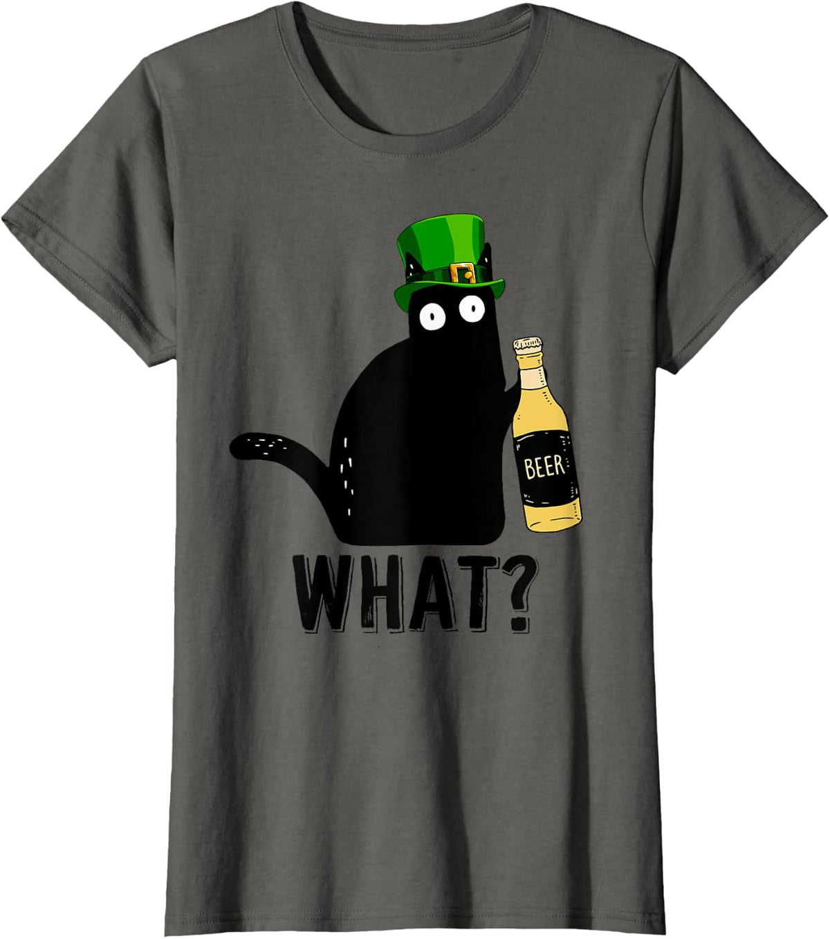 Funny Black Cat St Patricks Day Shirt Pattys Day Cat What Men Women T-Shirt - Asphalt Grey