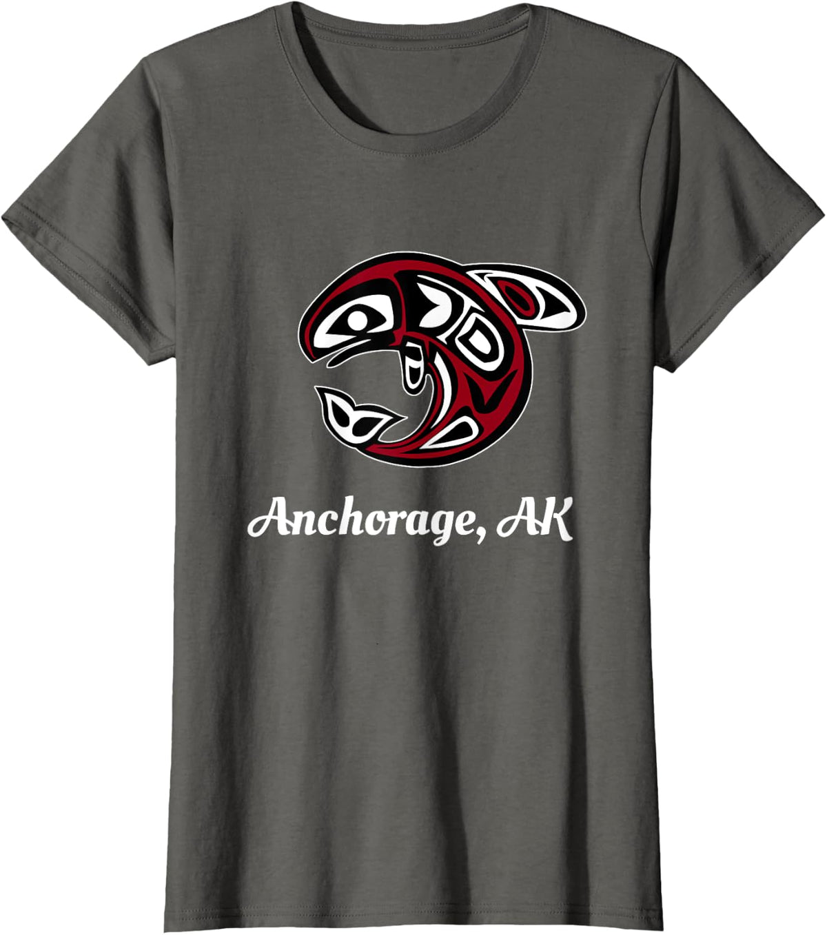 Native American Anchorage AK Tribal Orca Killer Whale T-Shirt - Asphalt Grey