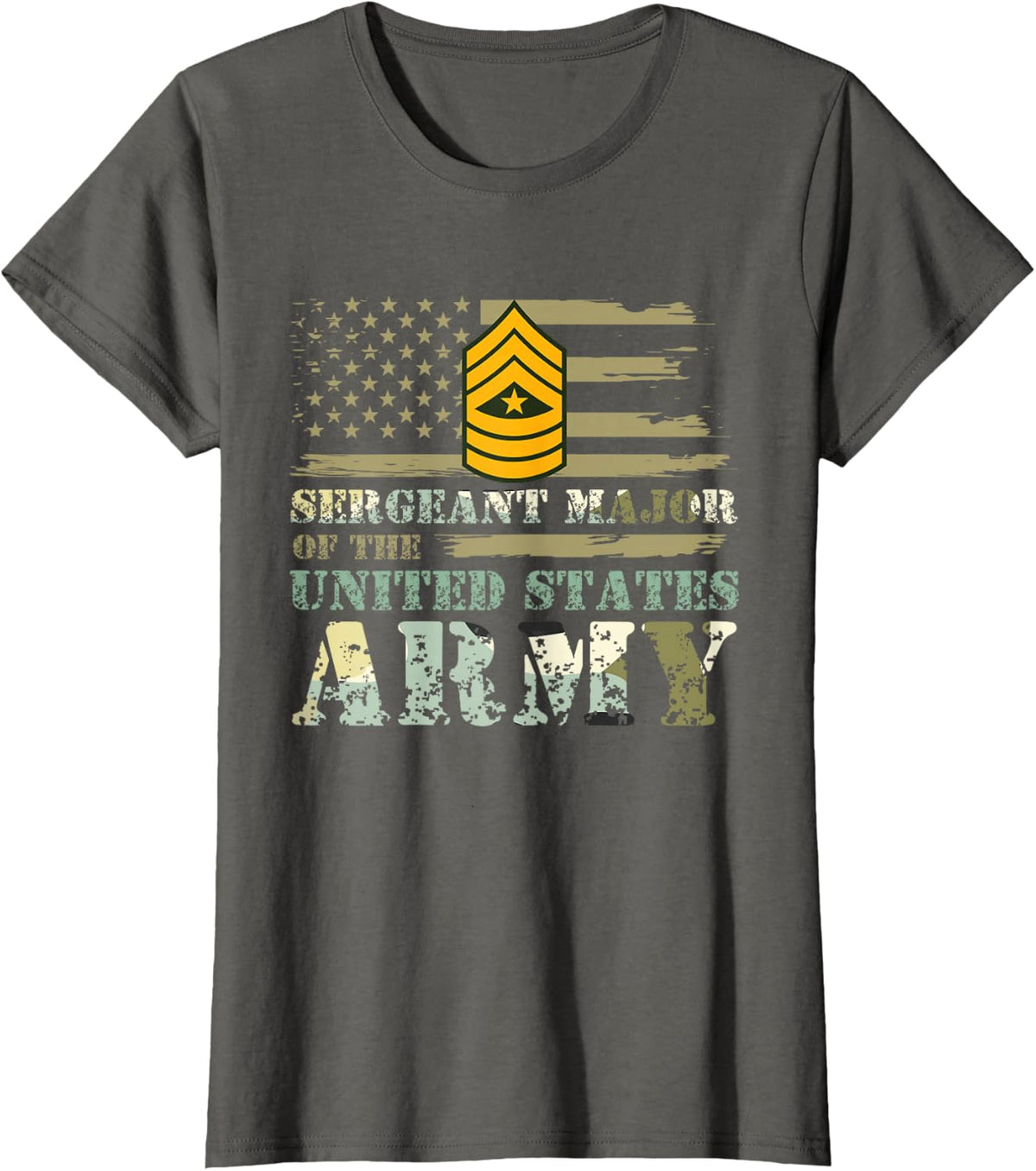 US Army American Flag Military Veteran SGM US Military T-Shirt - Asphalt Grey