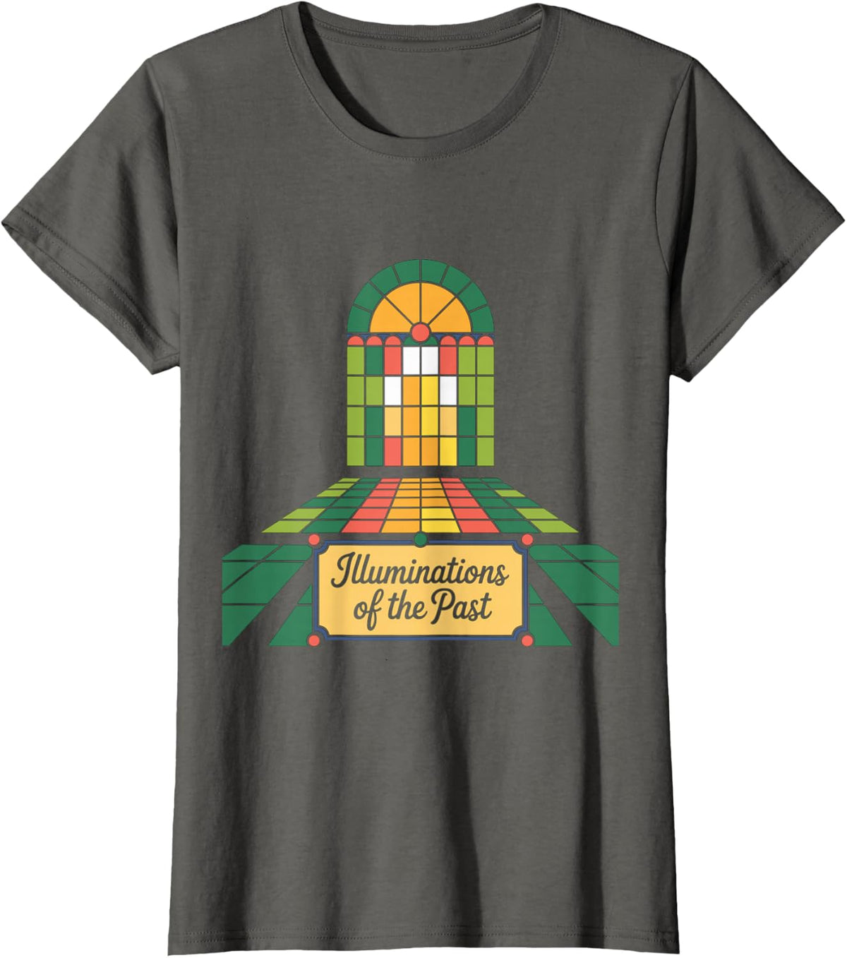 Illuminations of the Past Stained Glass Design T-Shirt - Asphalt Grey
