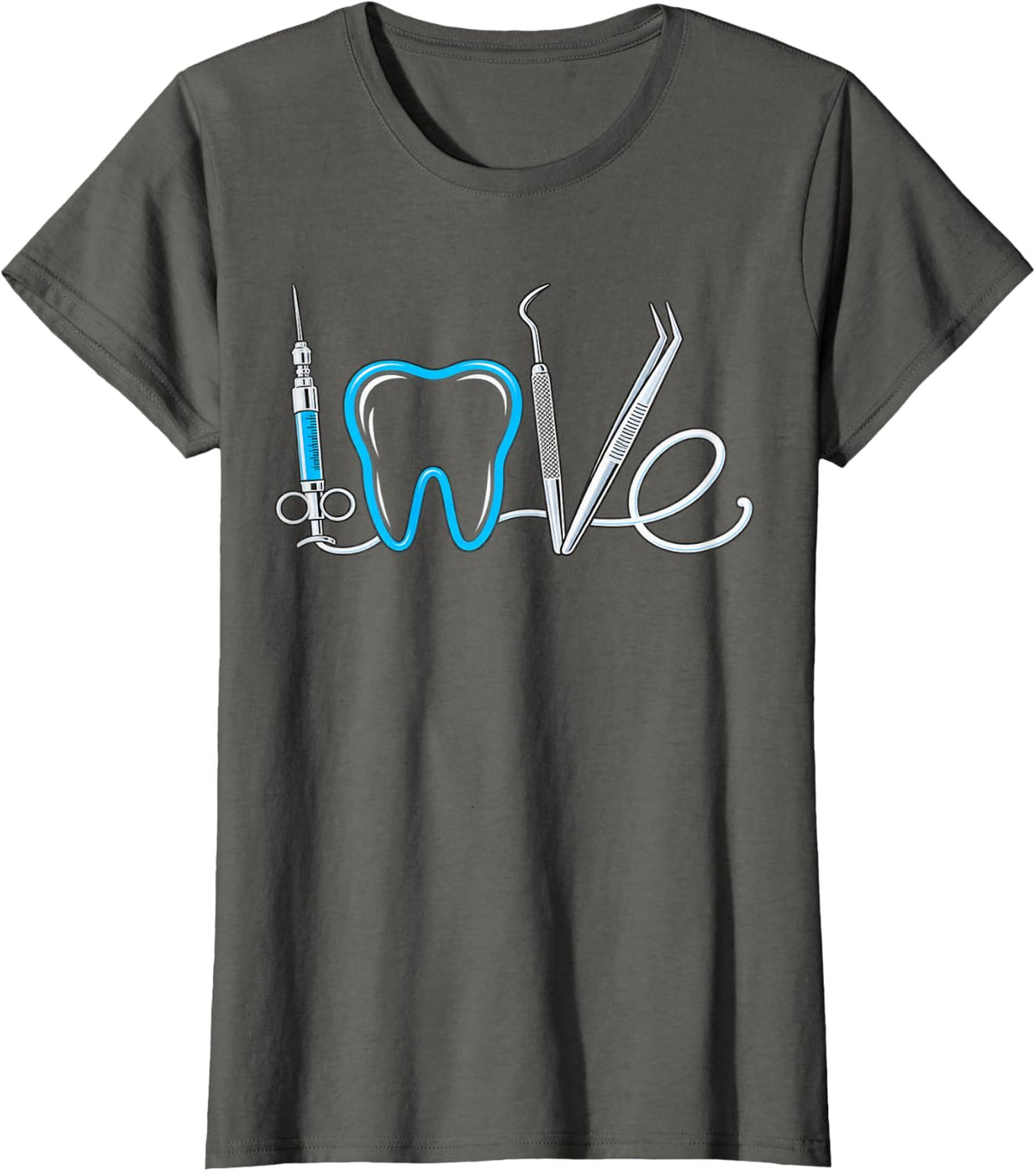 Love Dental Instruments Dentist Hygienist T-Shirt - Asphalt Grey