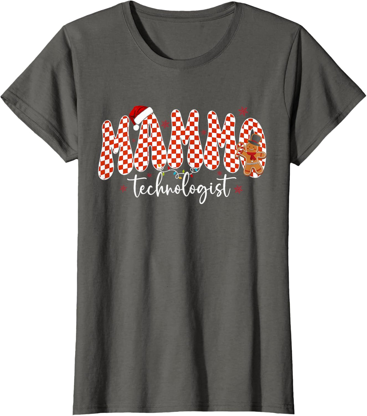 Checkerboard Mammo Technologist Mammography Tech Christmas T-Shirt - Asphalt Grey
