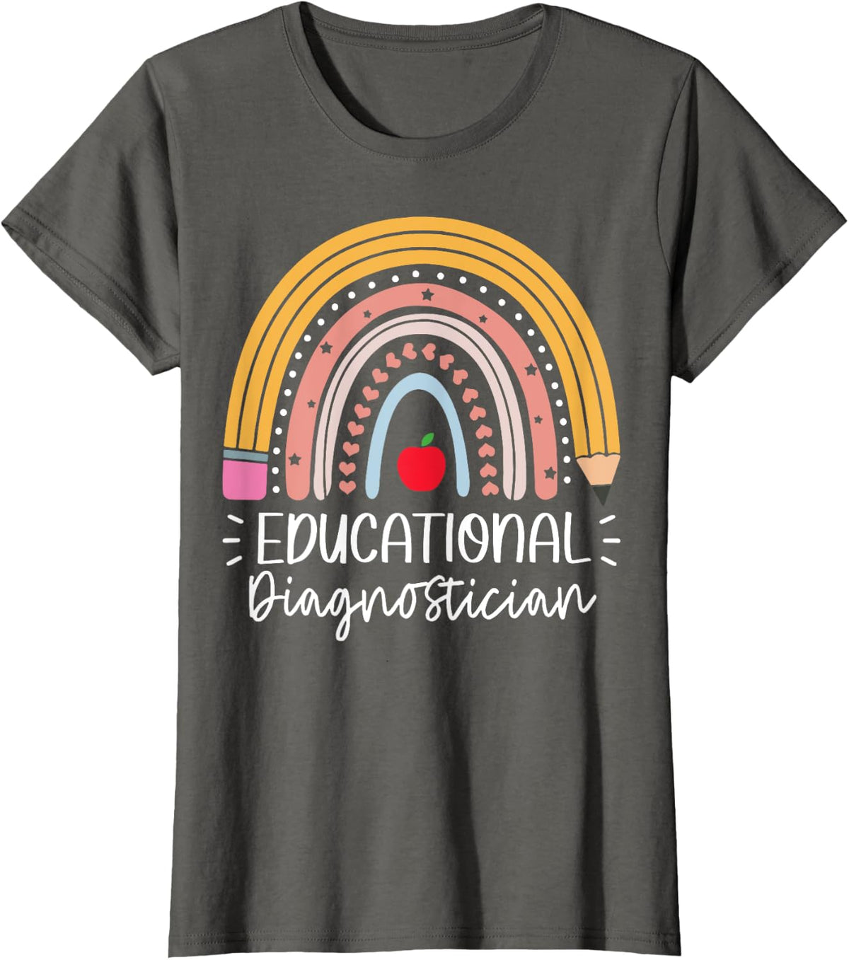 School Psychometrist Educational Diagnostician Rainbow T-Shirt Tee for Teachers - Asphalt Grey