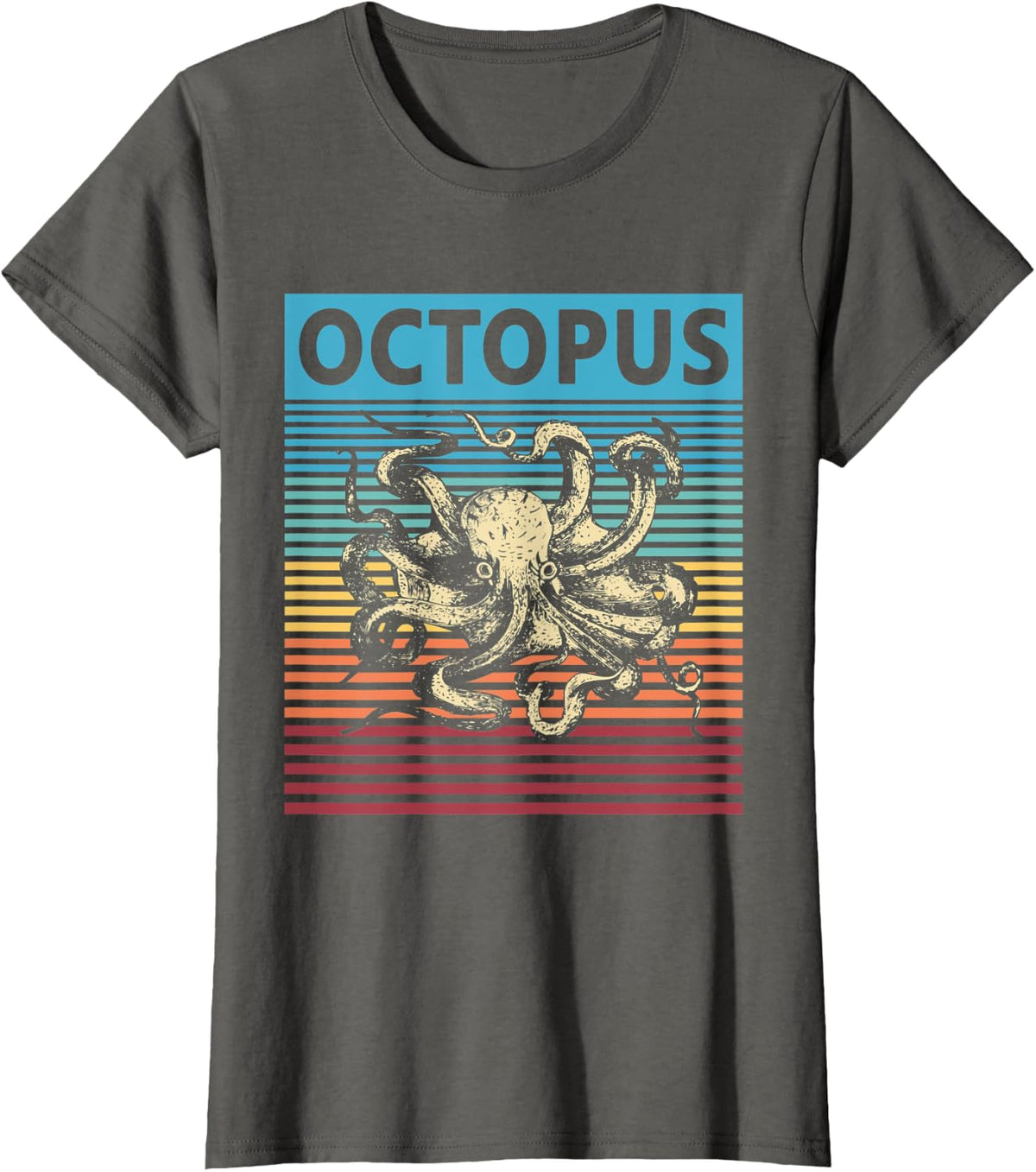 Octopus Retro Sea Creature Vintage T-Shirt - Asphalt Grey