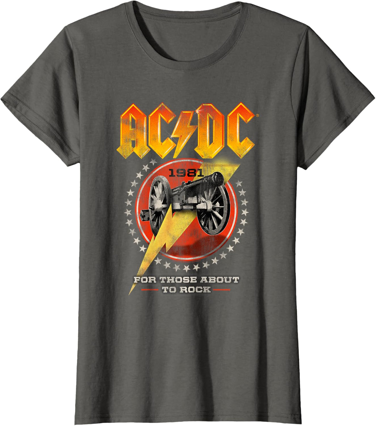 AC/DC for Those About to Rock Distressed Cannon and Stars T-Shirt - Asphalt Grey