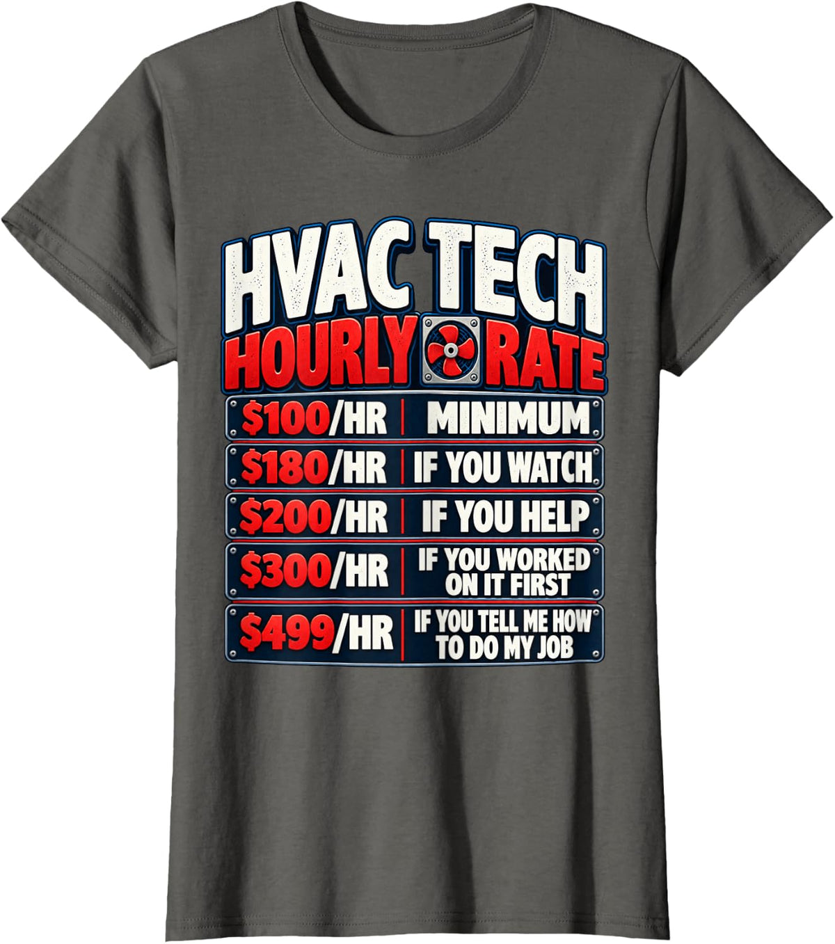 HVAC Tech Hourly Rate $100 Minimum $180 If You Watch T-Shirt - Asphalt Grey