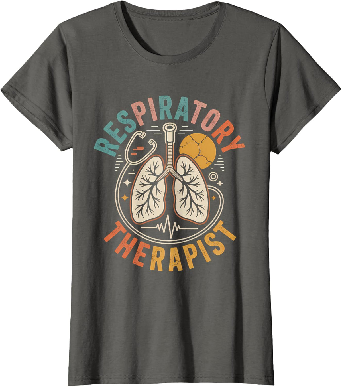 Respiratory Therapist Retro Sunset Lung Care T-Shirt - Asphalt Grey