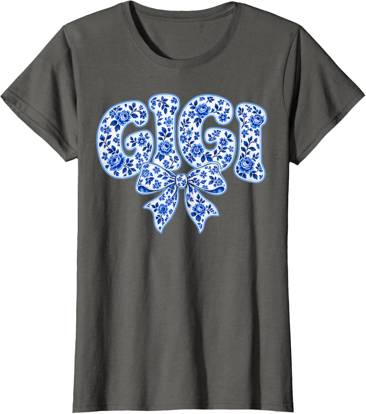 Gigi Blue Chinoiserie Bubble Name Art T-Shirt - Asphalt Grey
