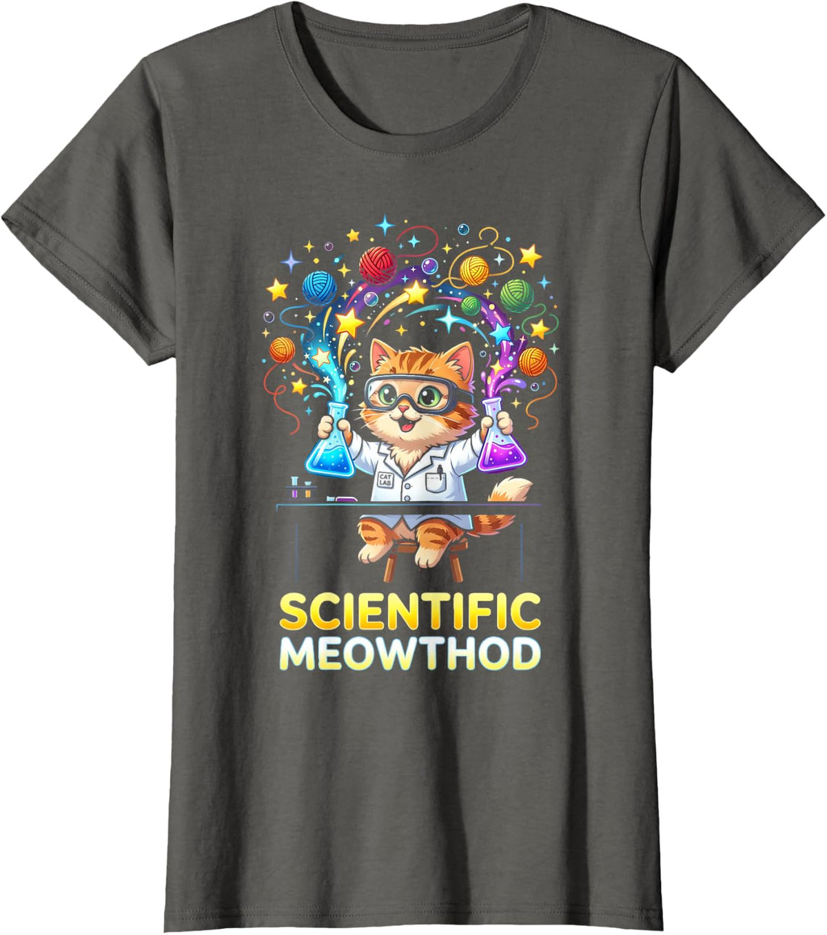 Scientific Meowthod Funny Cat Chemistry Teacher T-Shirt - Asphalt Grey