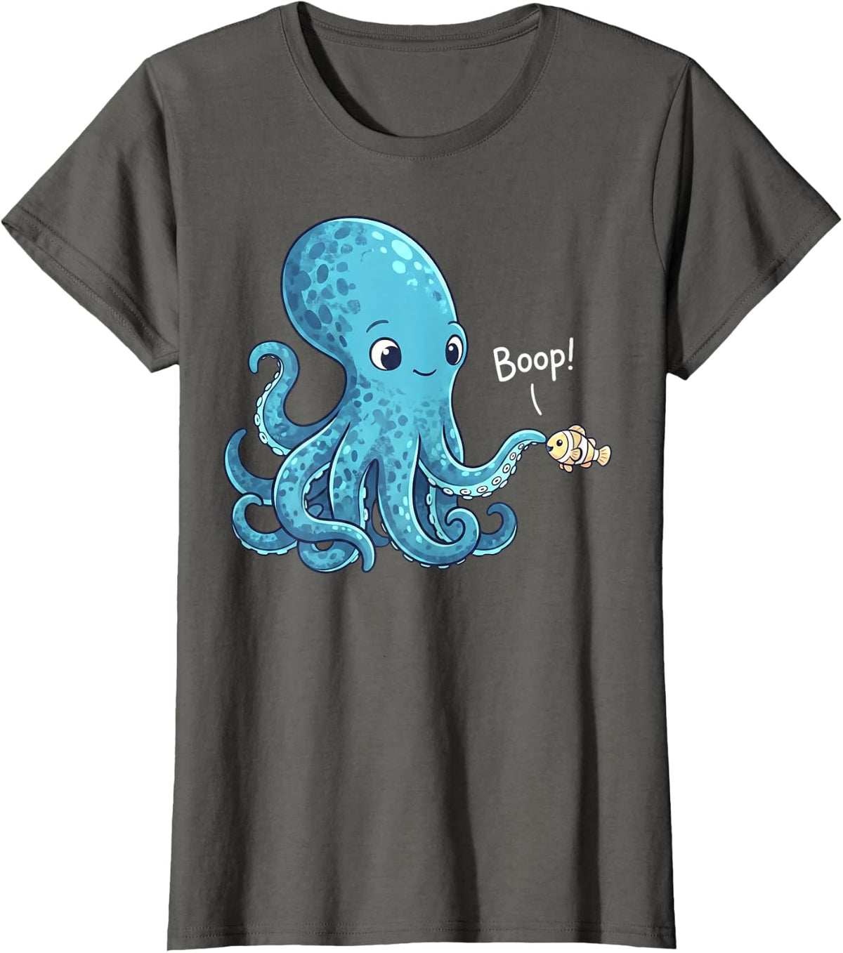 Funny Nose Touch Animal Octopus Fish Boop T-Shirt - Asphalt Grey