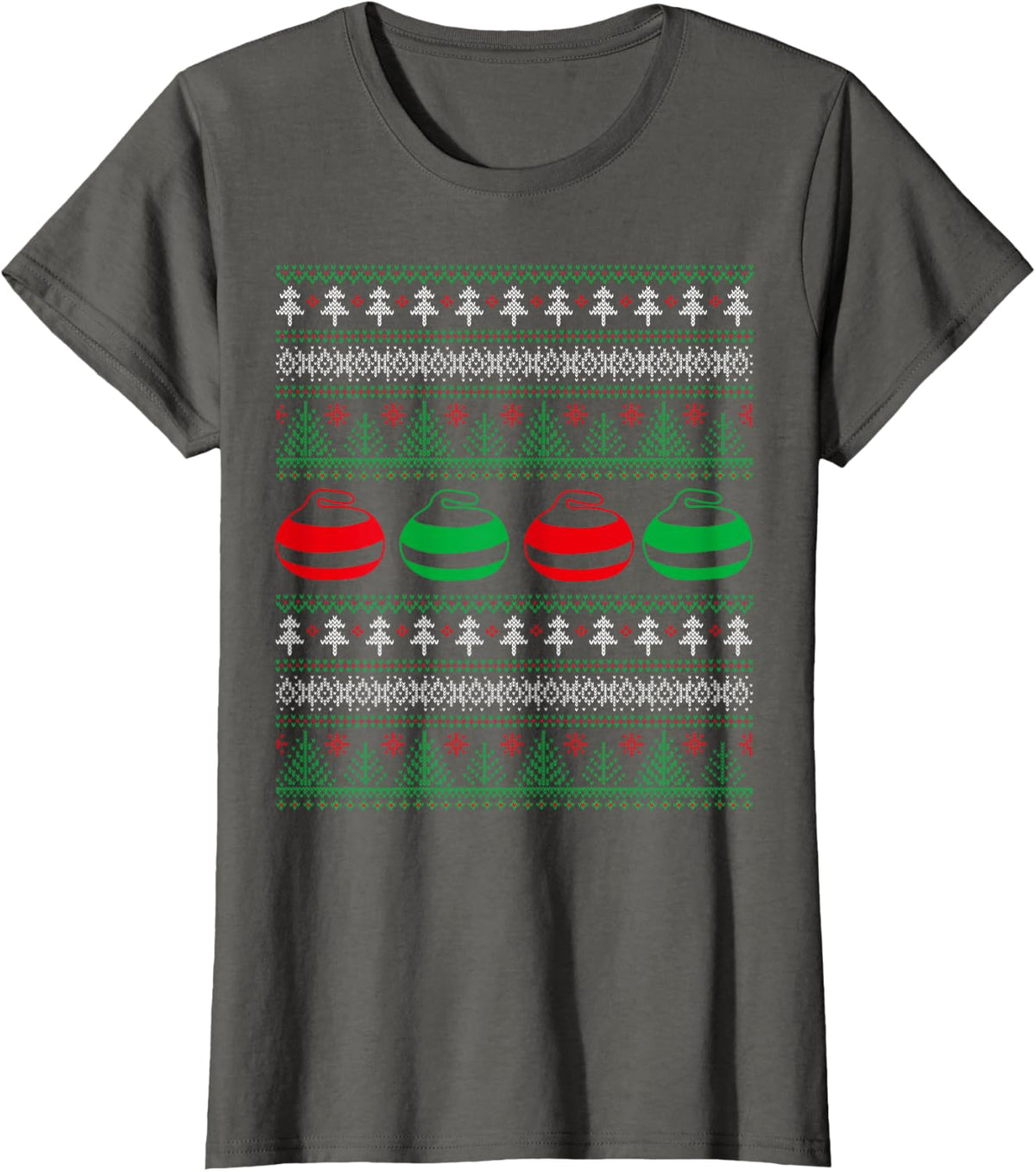 Curling Stones Ugly Christmas Funny Holiday Design Curler T-Shirt - Asphalt Grey