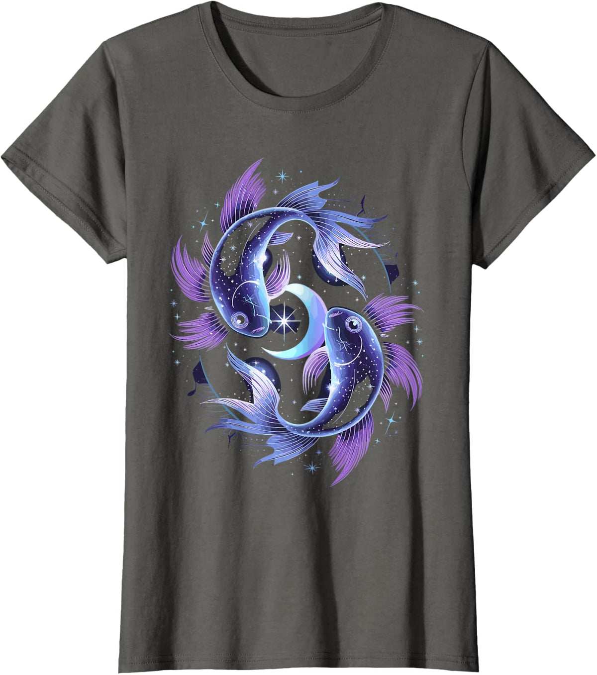 Celestial Koi Fish Galaxy Starry T-Shirt - Asphalt Grey