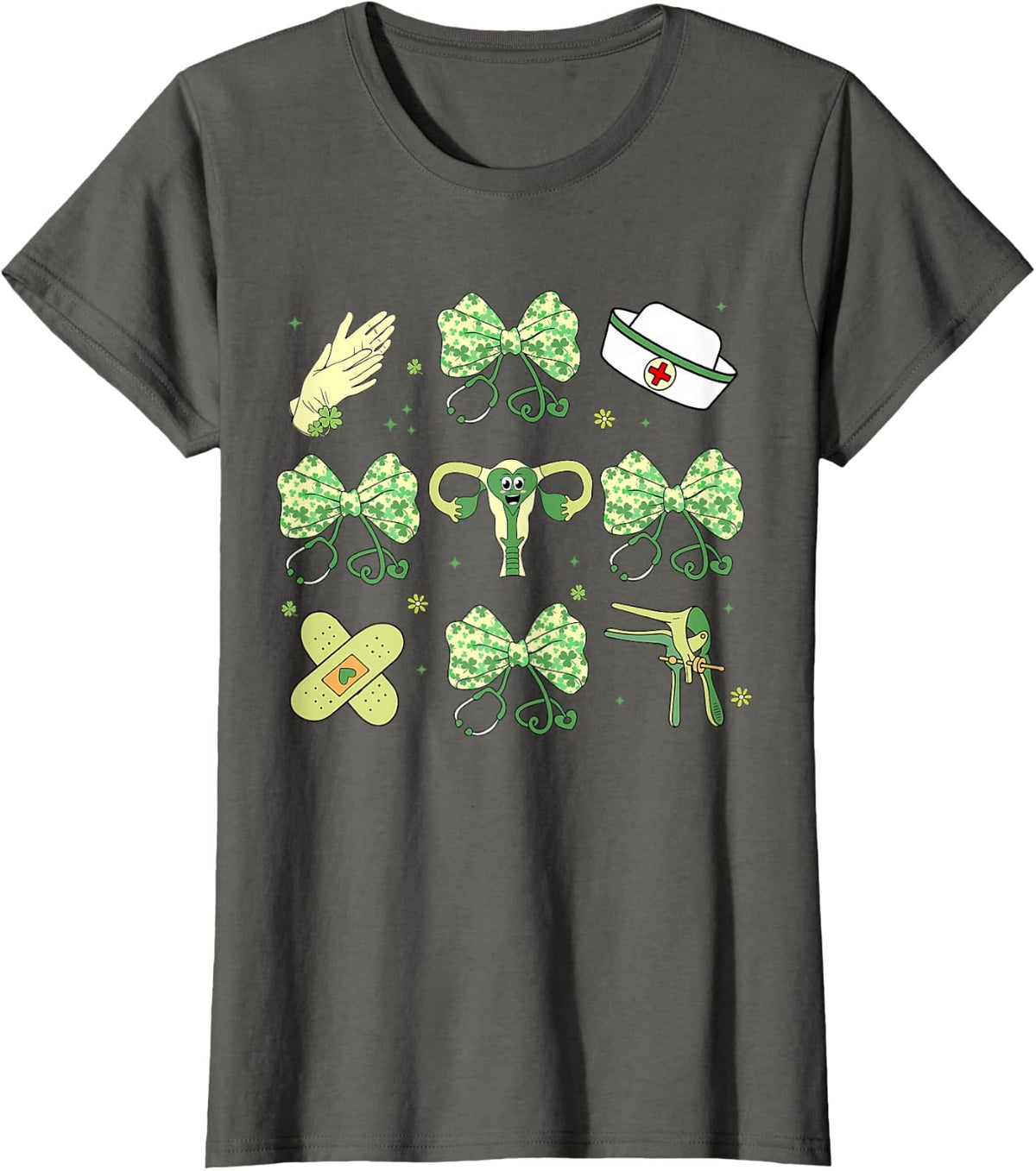 Coquette Bow OBGYN St Patricks Day Speculum Nurse Obstetrics T-Shirt - Asphalt Grey