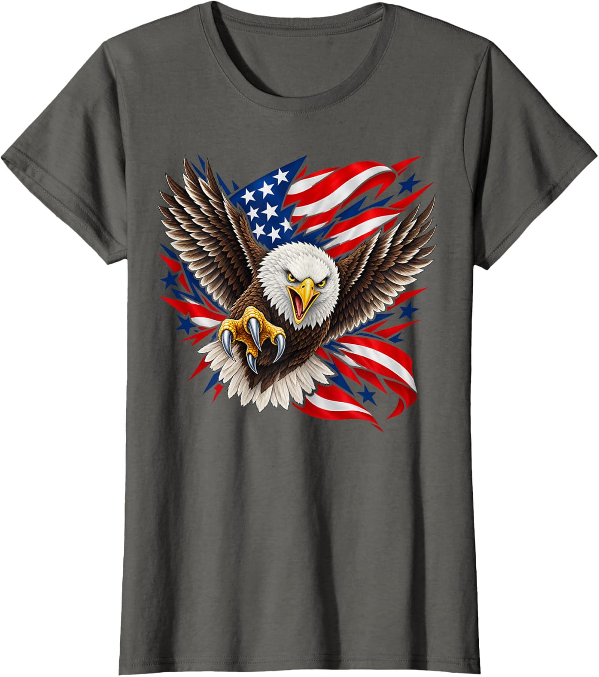 Bald Eagle Screech American Flag Patriotic T-Shirt - Asphalt Grey