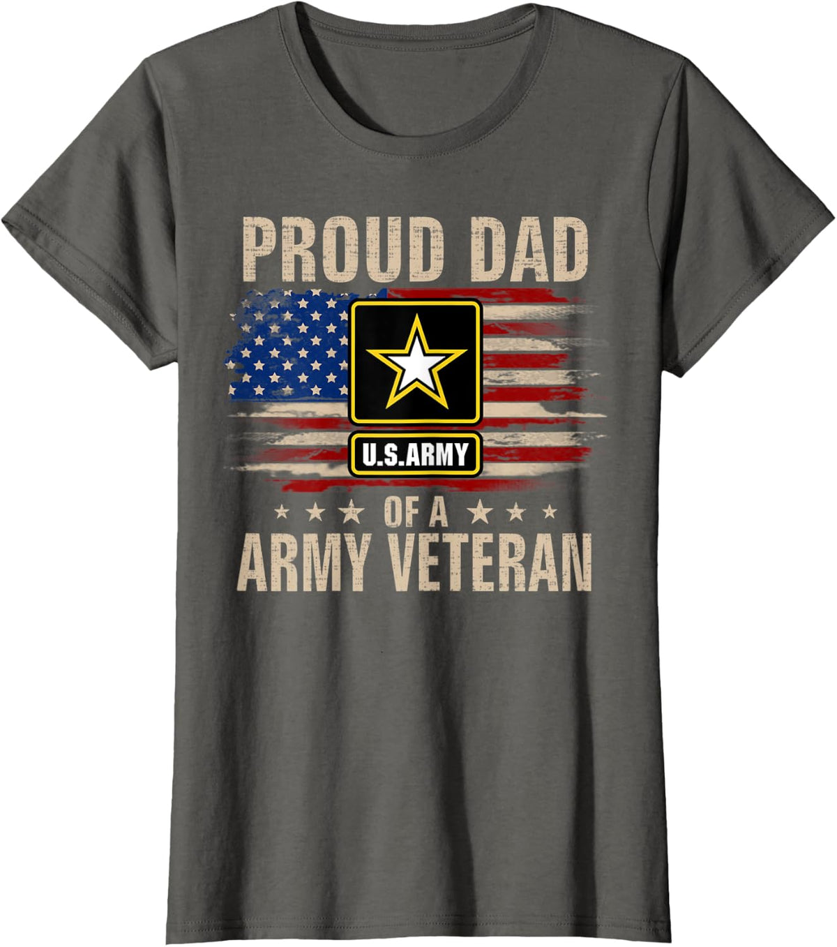 Vintage Proud Dad Of A Army Veteran With American Flag T-Shirt for Women Kids Men - Asphalt Grey