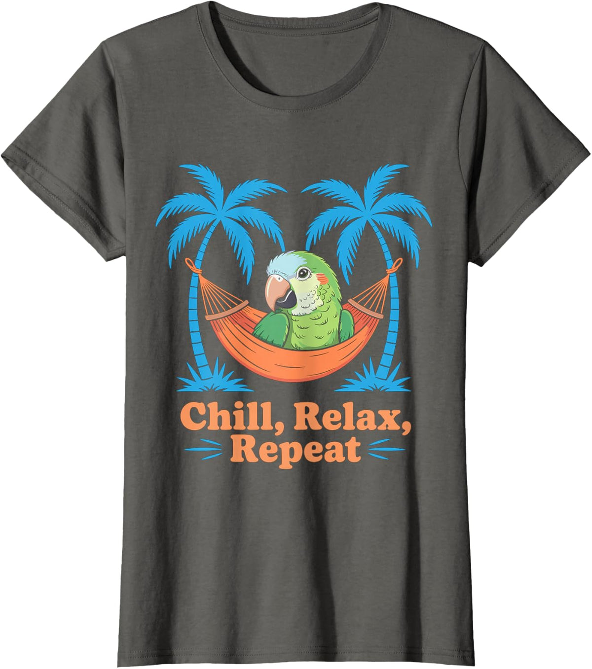 Chill Relax Repeat Parrot Hammock Design T-Shirt - Asphalt Grey