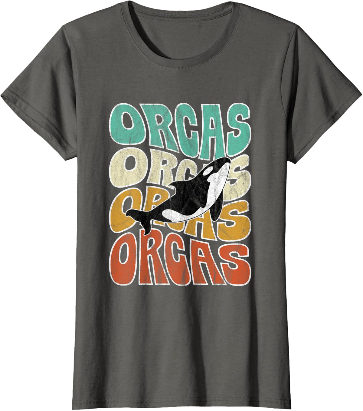 Orcas - Orca Whale Groovy Retro Distressed T-Shirt - Asphalt Grey