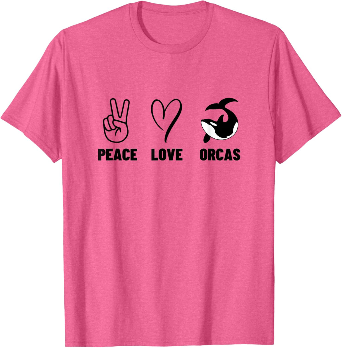 Peace Love Orcas Men Women Cute Whale Orca T-Shirt - Pink Heather