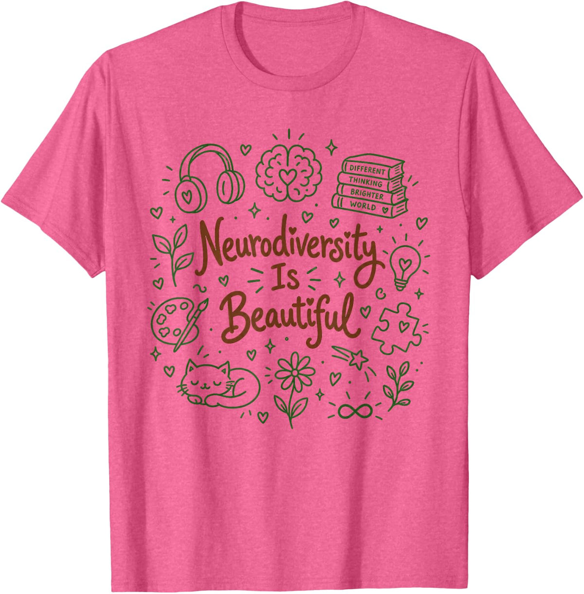 Neurodiversity is Beautiful Neurodivergent T-Shirt - Pink Heather