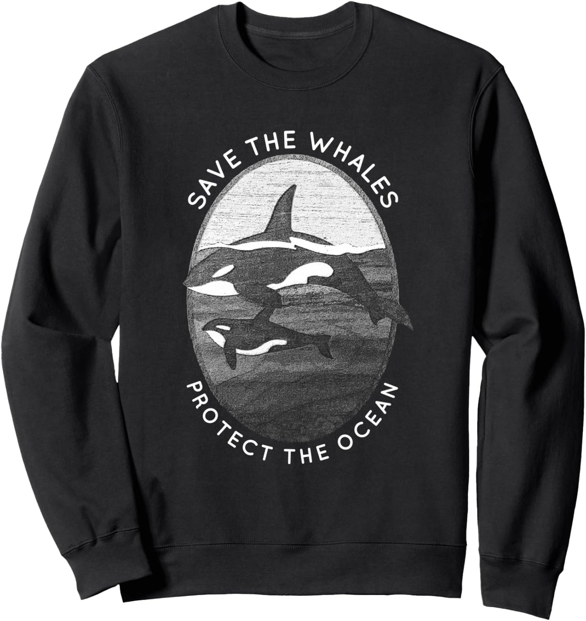Save The Whales Orca Killer Whales Weathered Sweatshirt - Adult Unisex Black