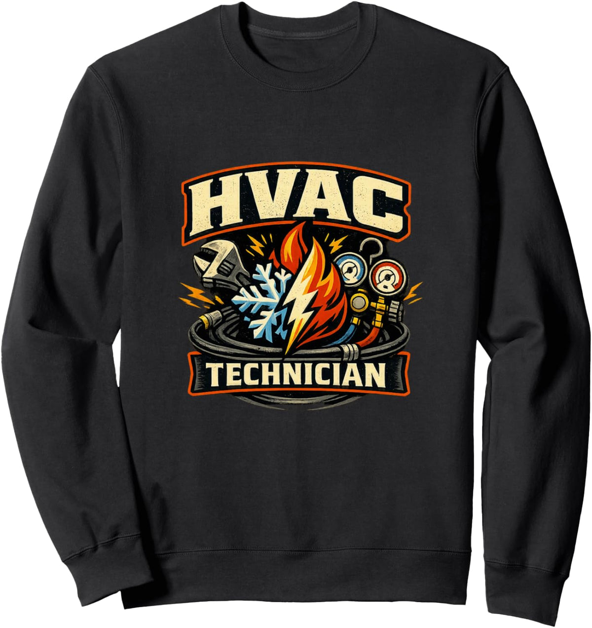 HVAC Technician Vintage Heating Cooling Blue Collar Tee Sweatshirt - Adult Unisex Black