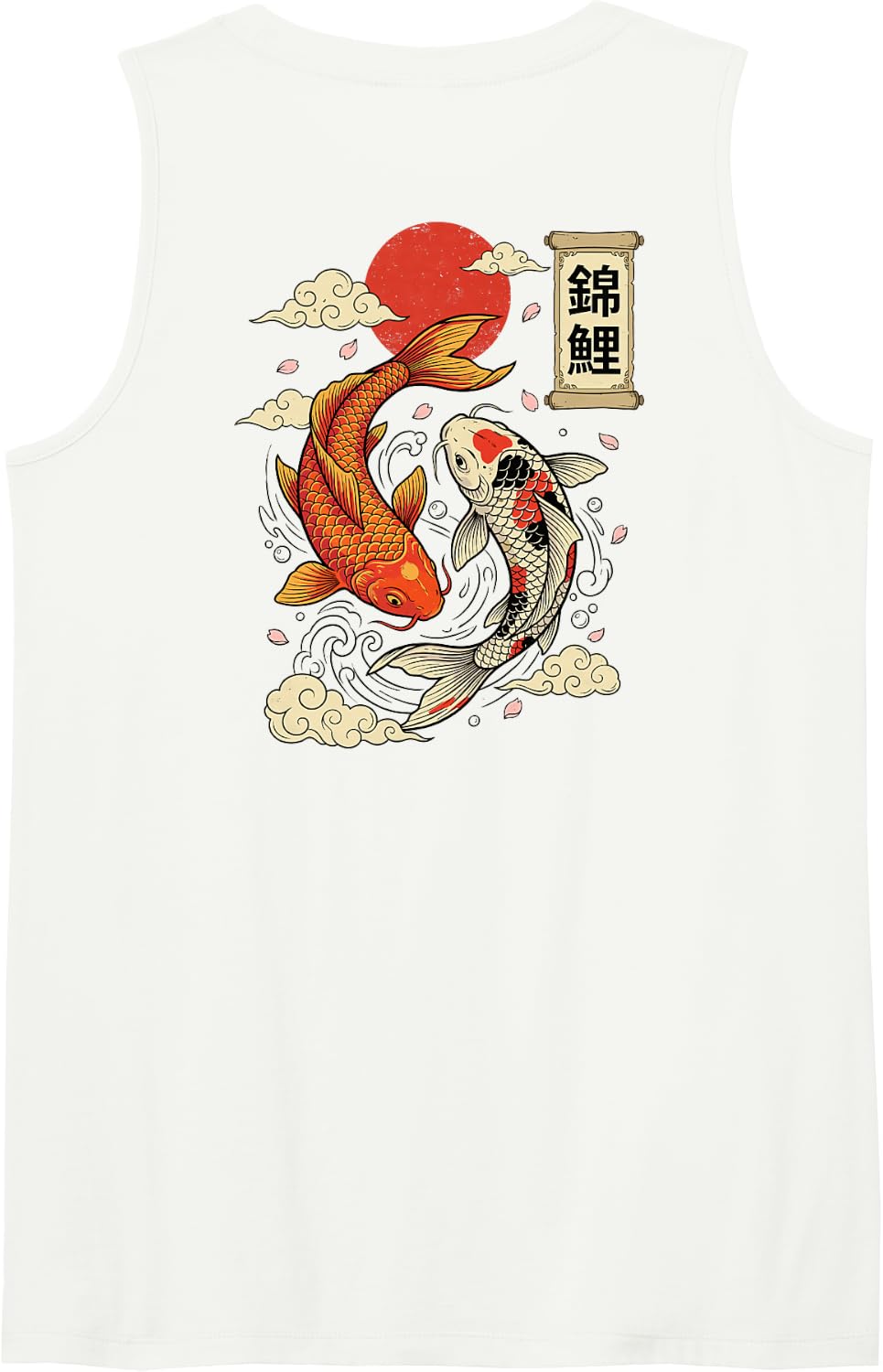 Koi Fish Japanese (On Back) Sleeveless Tank Top - White