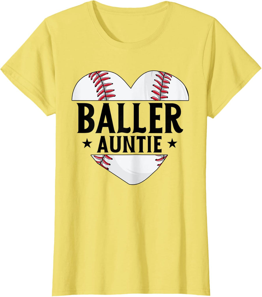 Baseball Aunt Gift Baller Auntie Mother's Day Mom Women T-Shirt - Lemon Yellow