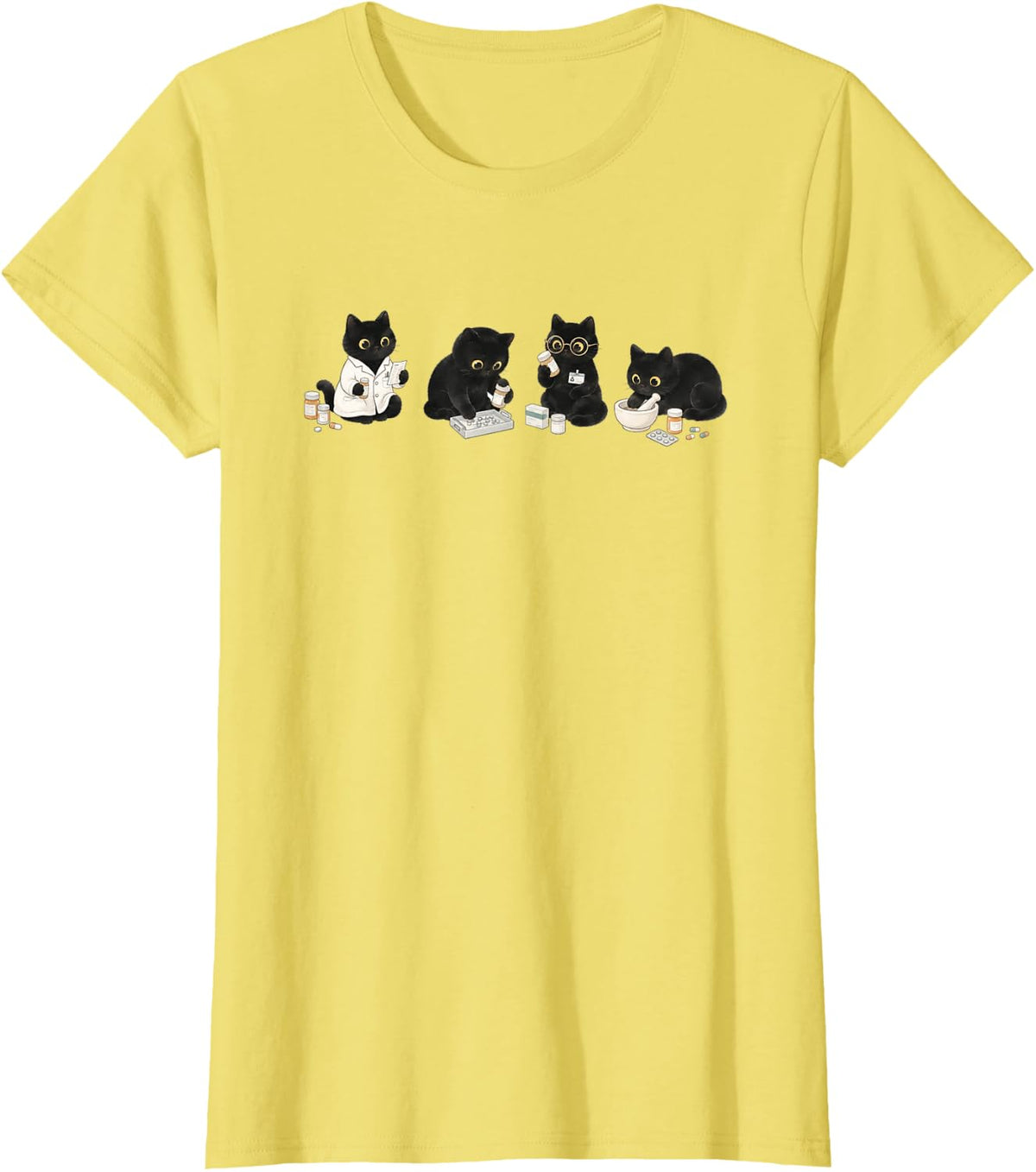 Pharmacy Tech Pharmacist Black Cat Lover Medicine T-Shirt - Lemon Yellow