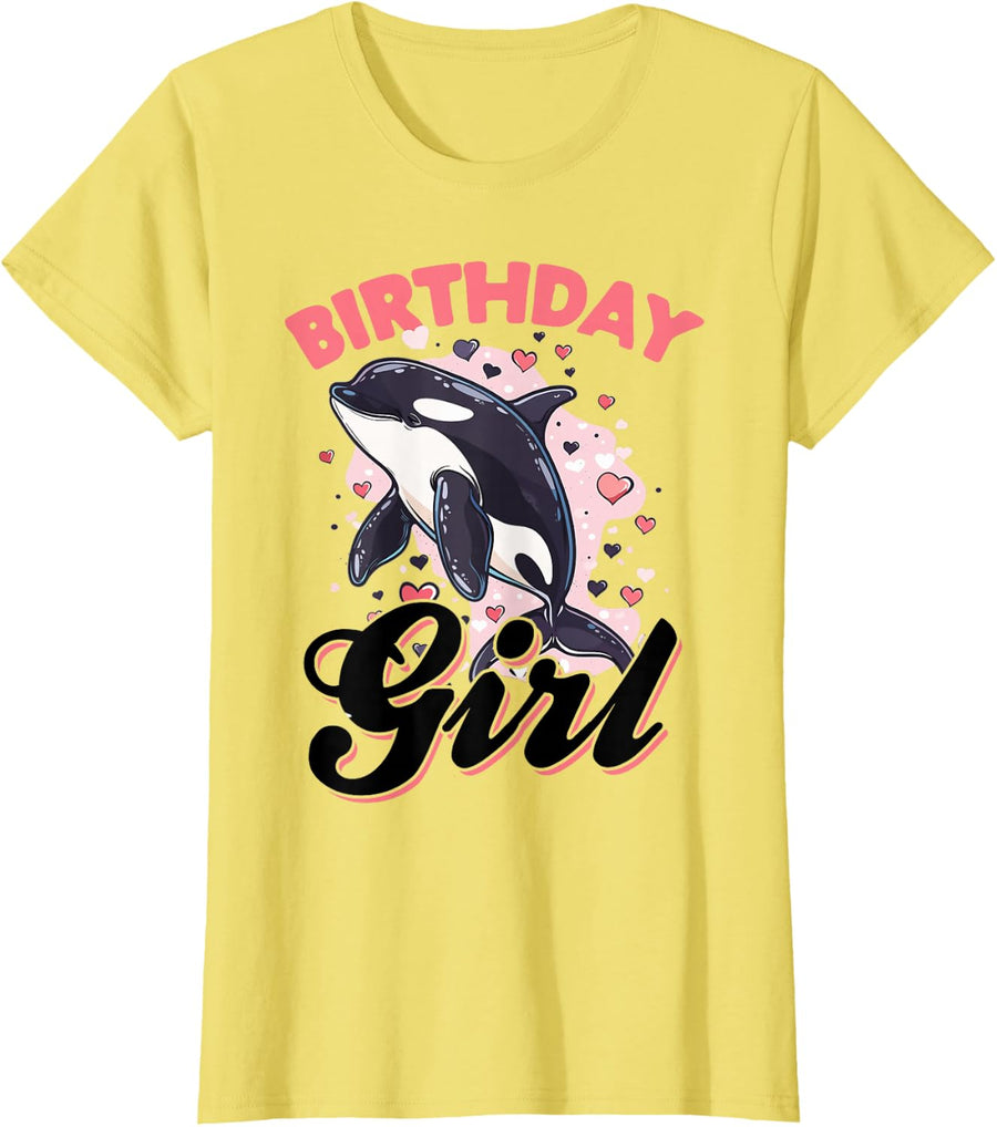 Funny Orca Birthday Girl Shirt Tee for Kids Women Ocean Animal Party T-Shirt - Lemon Yellow