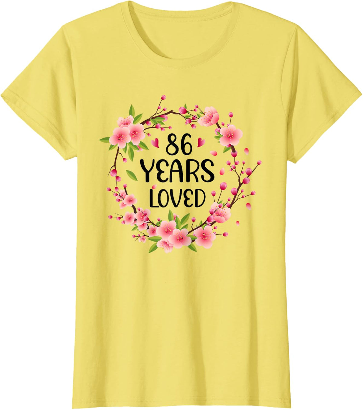 Floral 86 Years Old 86th Birthday Women 86 Years Loved T-Shirt - Lemon Yellow