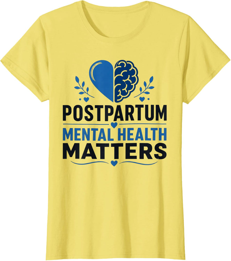 Postpartum Mental Health Matters Heart Brain T-Shirt - Lemon Yellow
