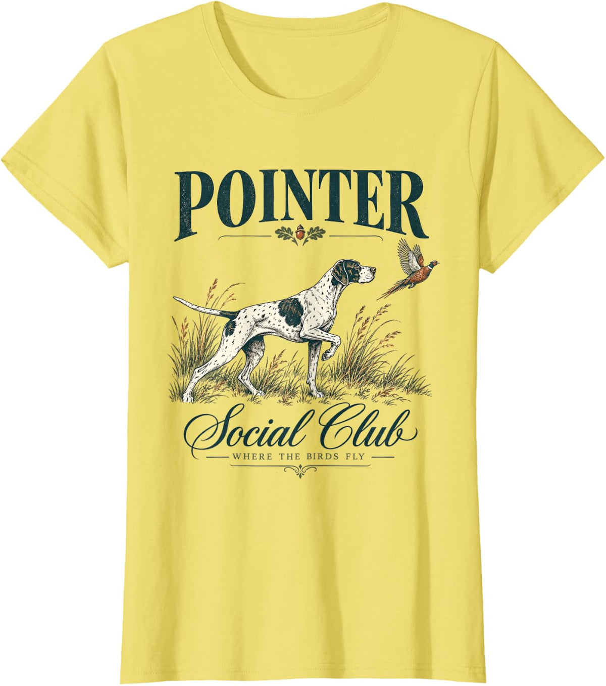 Vintage Pointer Bird Hunting Dog Upland Bird Hunter T-Shirt - Lemon Yellow