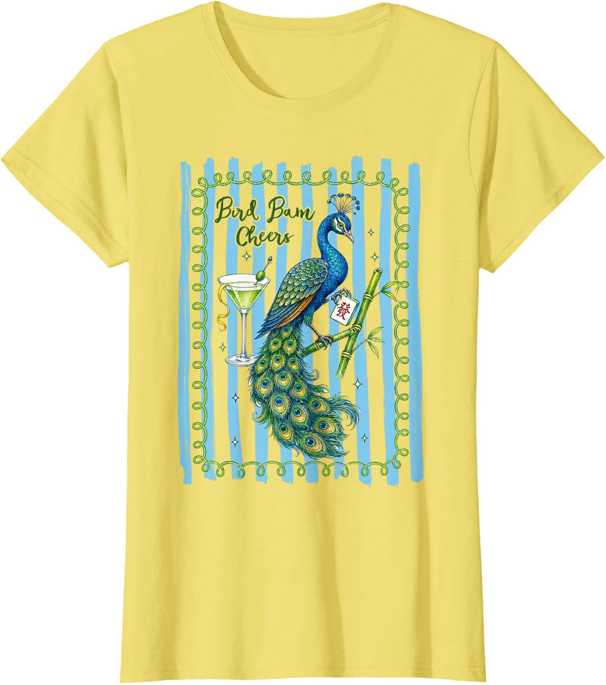 Mahjong Social Club Cracks Dots Bams Bird Bam Cheers T-Shirt - Lemon Yellow