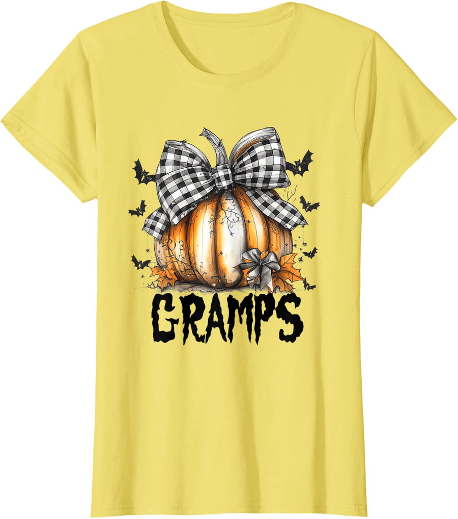 Gramps Pumpkin Coquette Bow Family Matching Halloween T-Shirt - Lemon Yellow