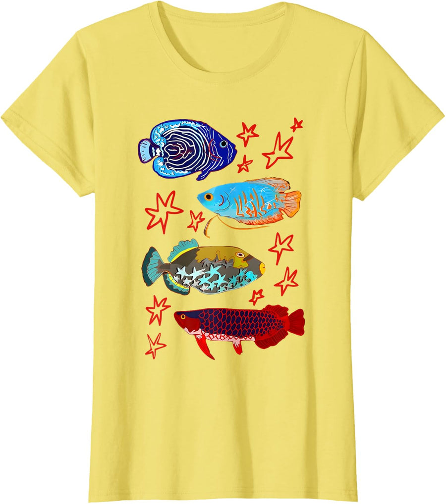 Aesthetic Tropical Fish Species Colorful Aquarium Ocean Life T-Shirt - Lemon Yellow