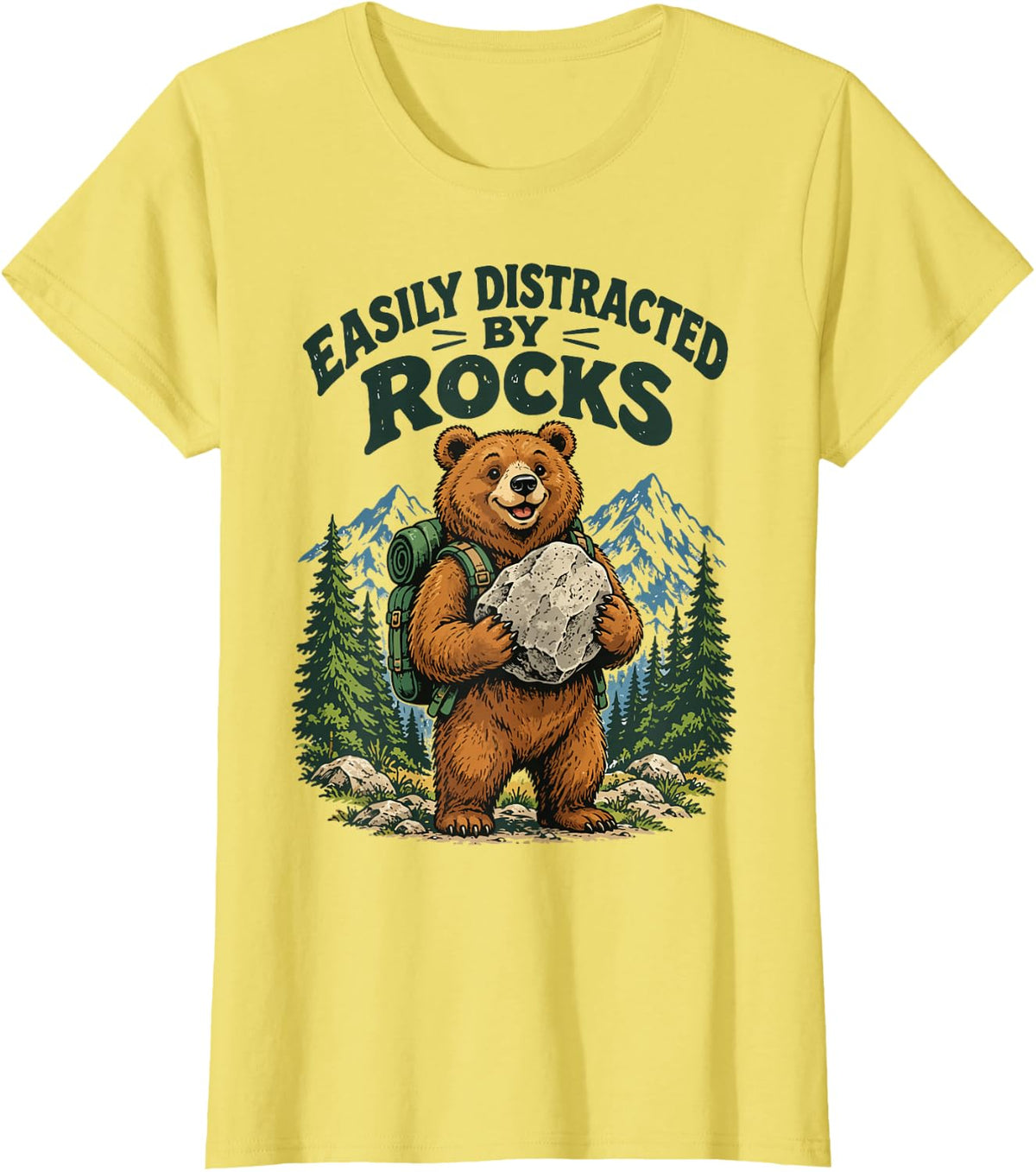 Funny Rock Lover Bear Hiking Vintage Mountain Outdoor T-Shirt - Lemon Yellow