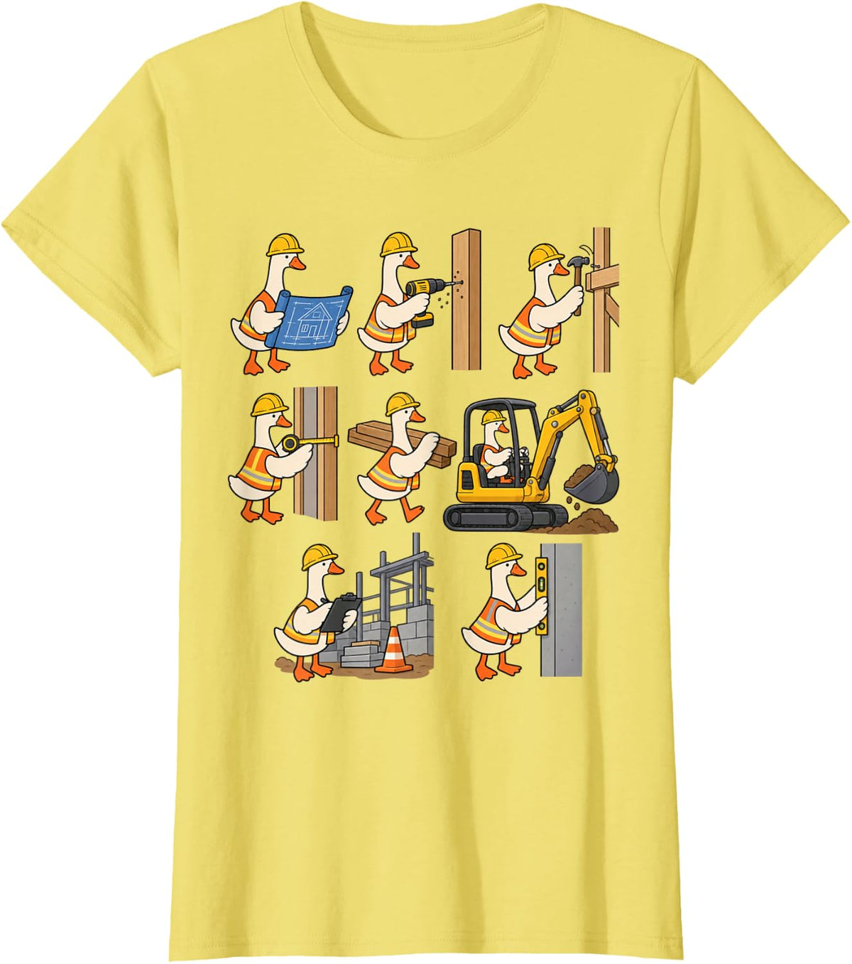 Construction Worker Goose Builder Site Contractor Work Crew T-Shirt - Lemon Yellow