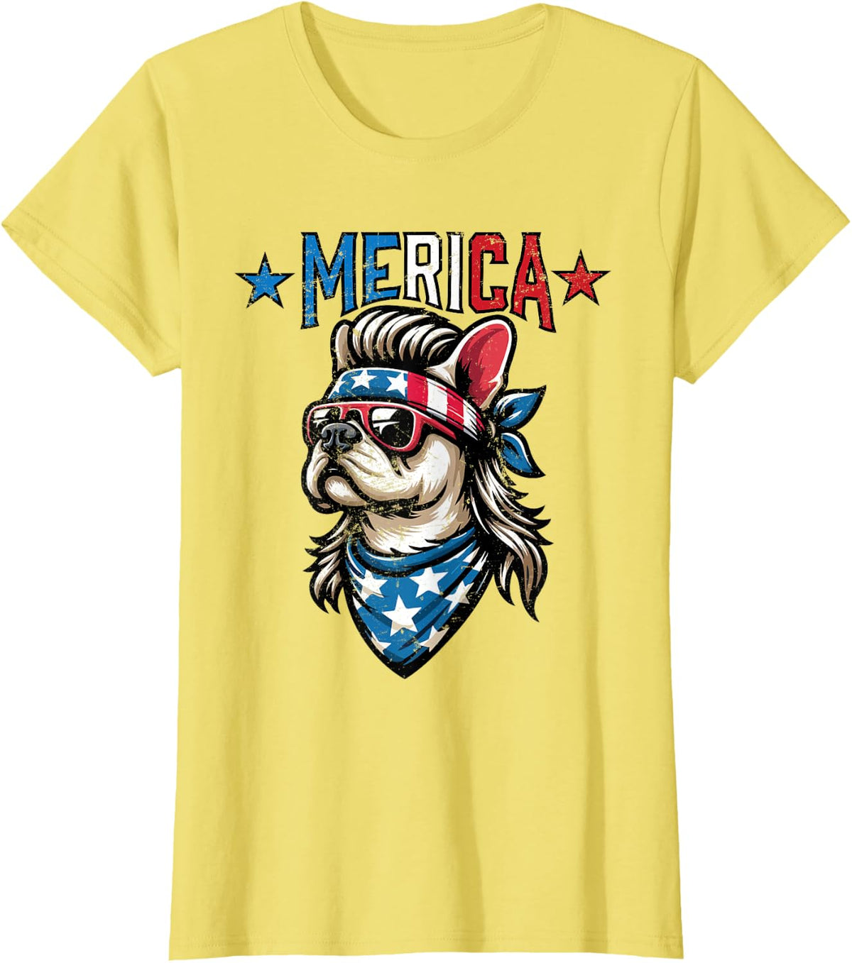 Patriotic French Bulldog - Merica T-Shirt - Lemon Yellow