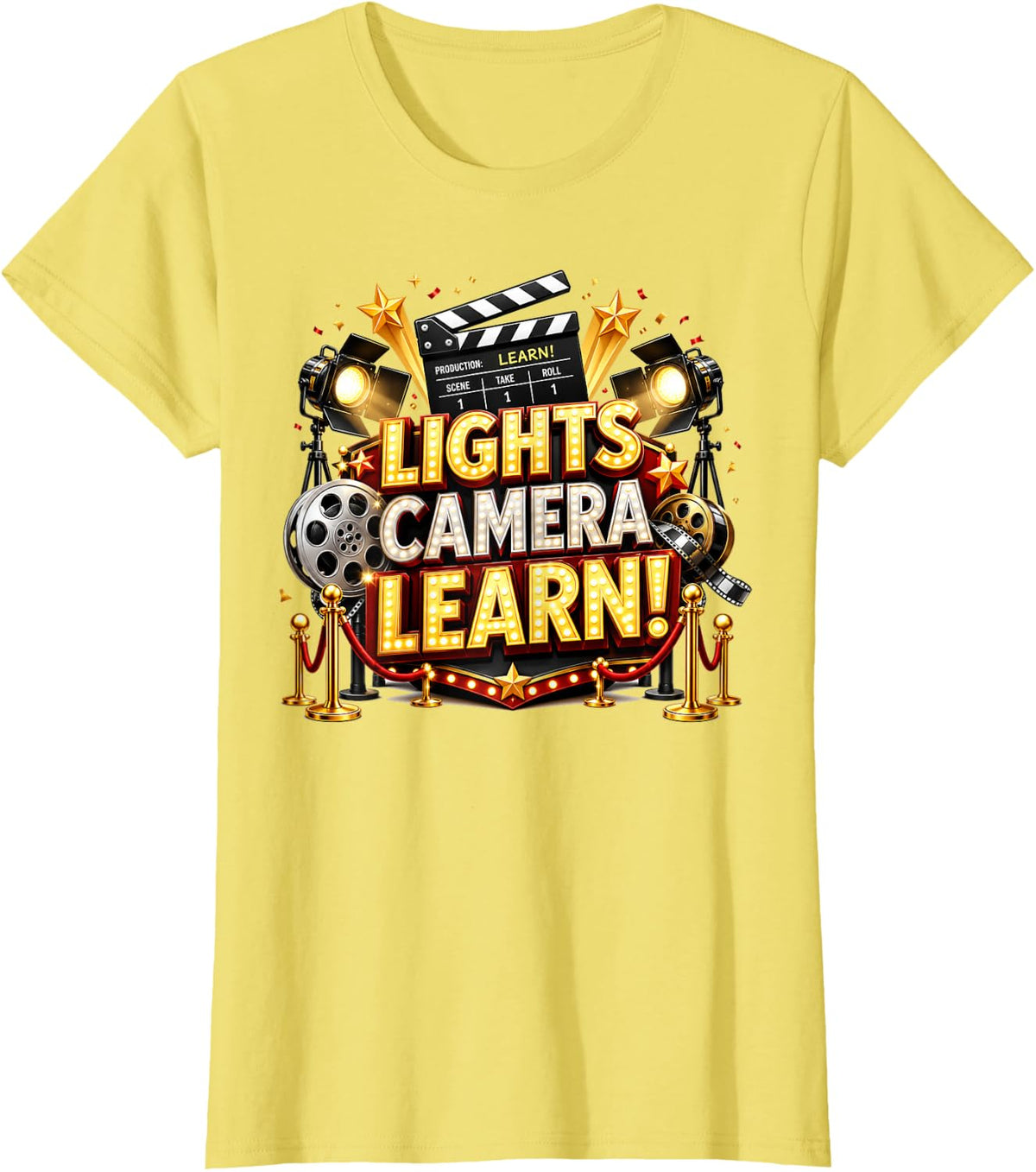 Movie Theatre Broadway Director Actor Lights Camera Learn T-Shirt - Lemon Yellow