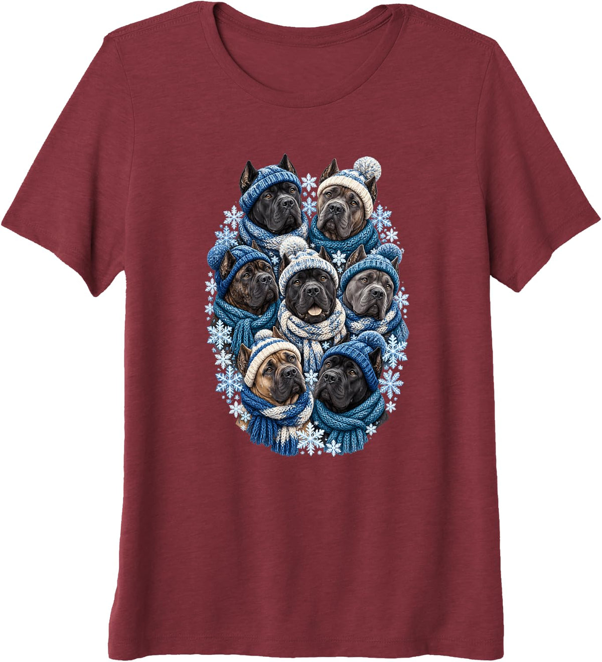Cane Corso Winter Dog Mom Dad Gift Snowflake Mastiff Premium Tri-Blend T-Shirt - Burgundy