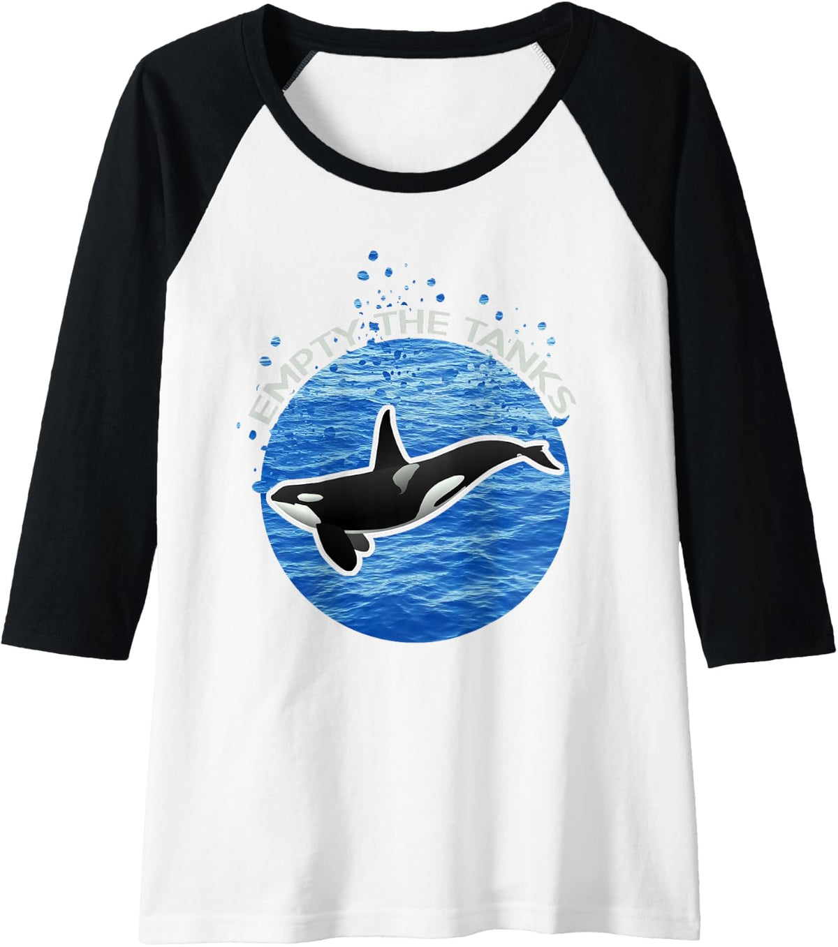 Empty The Tanks Killer Whale Orca Maritime Preservation Raglan Baseball Tee - Black\/White