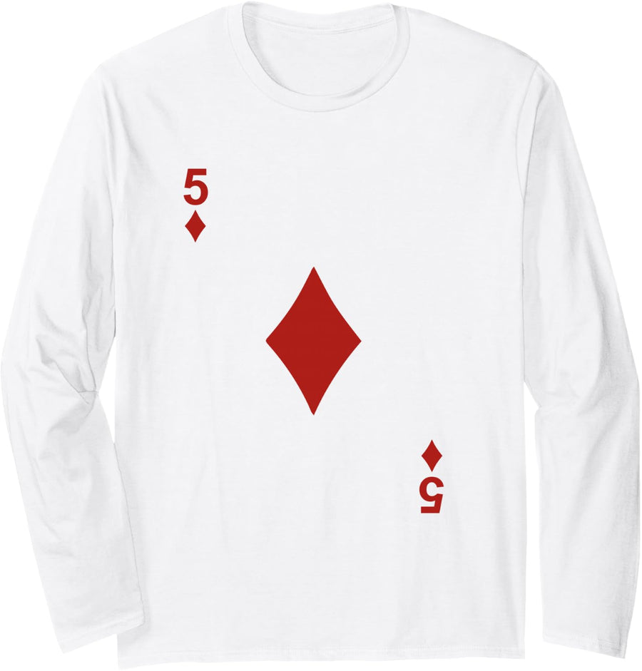 Five of Diamonds Blackjack Playing Cards Tshirt Long Sleeve T-Shirt - Adult Unisex White
