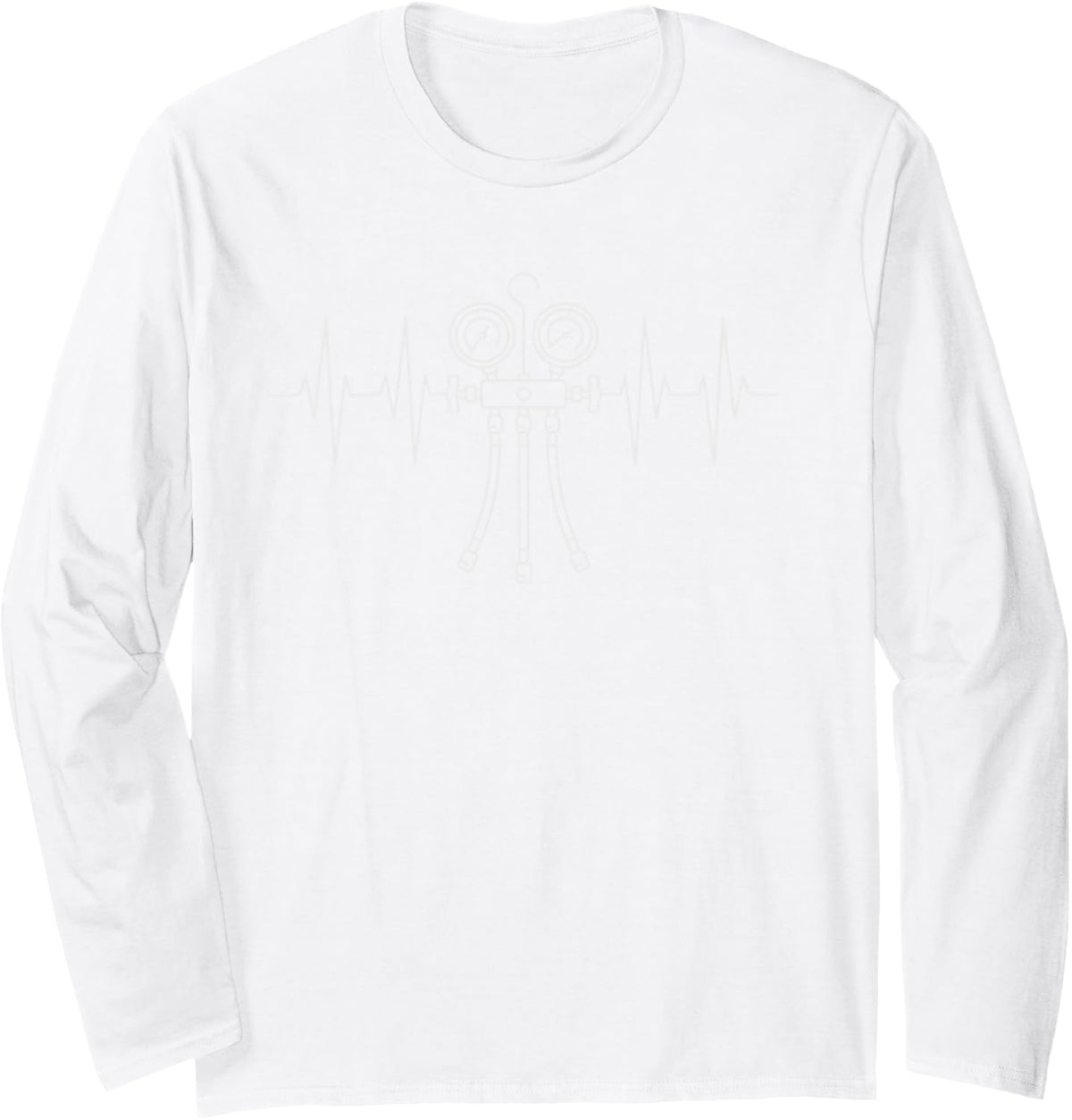 Heartbeat HVAC Technician Tech Installer Long Sleeve T-Shirt - Adult Unisex White