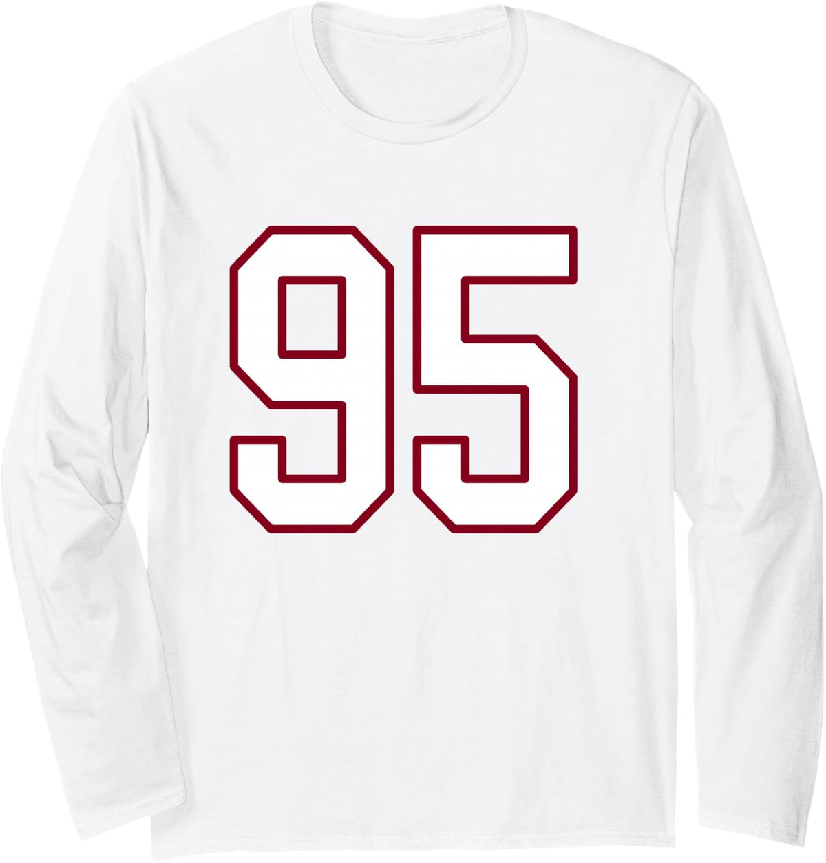 Maroon and White Number 95 Jersey Player Uniform #95 Long Sleeve T-Shirt - Adult Unisex White