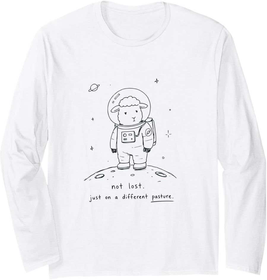 Funny Sheep Jokes Humor Space Long Sleeve T-Shirt - Adult Unisex White
