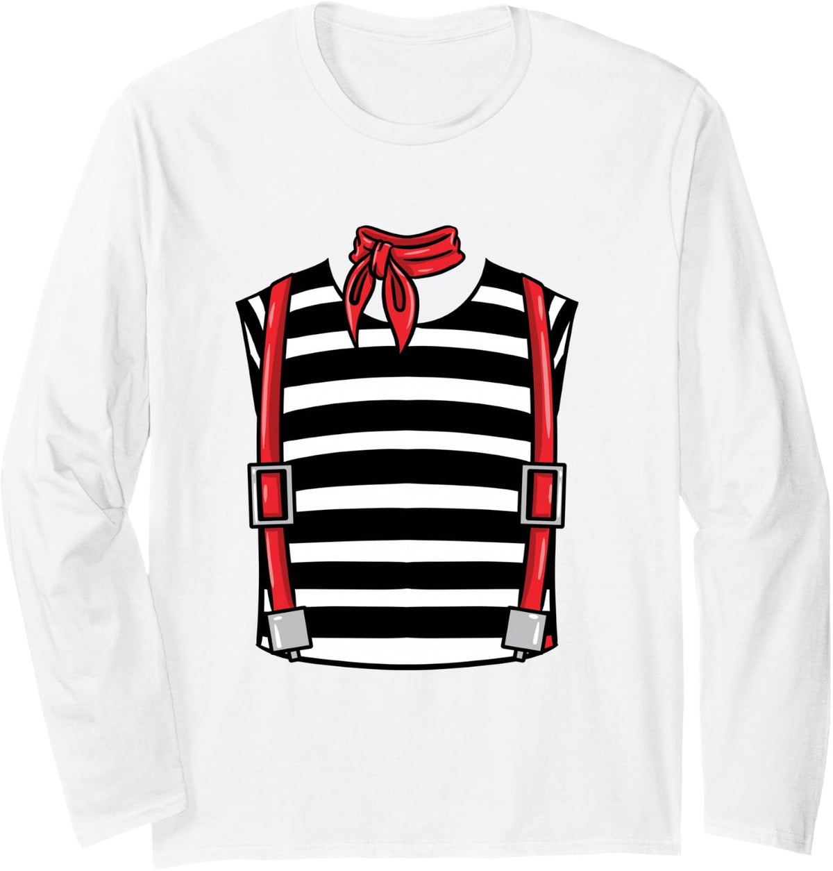 French Mime Costume Halloween Long Sleeve T-Shirt - Adult Unisex White