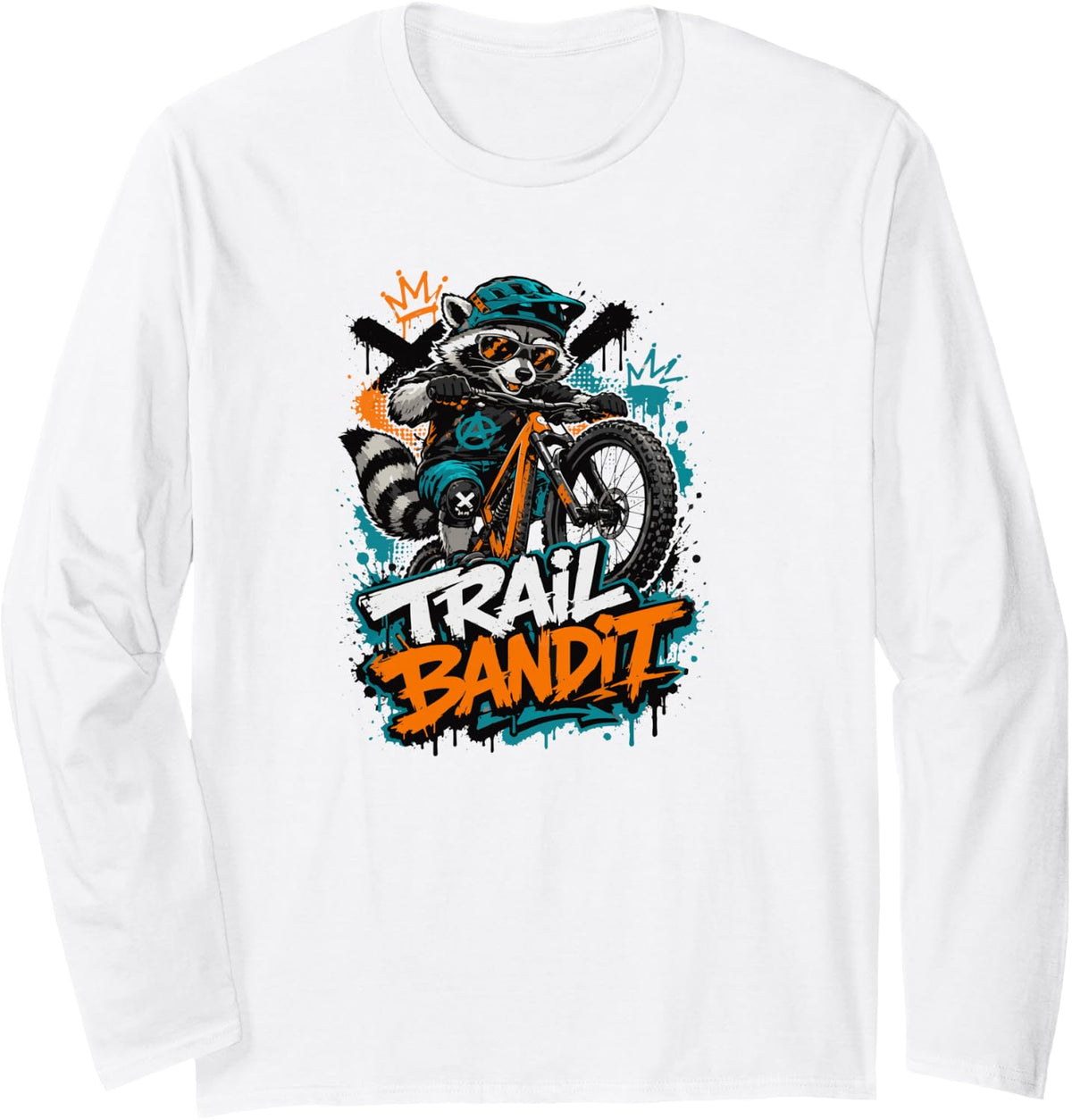 MTB Cycling Raccoon-MTB Mountain-Bike Accessories Bicycle Long Sleeve T-Shirt - Adult Unisex White