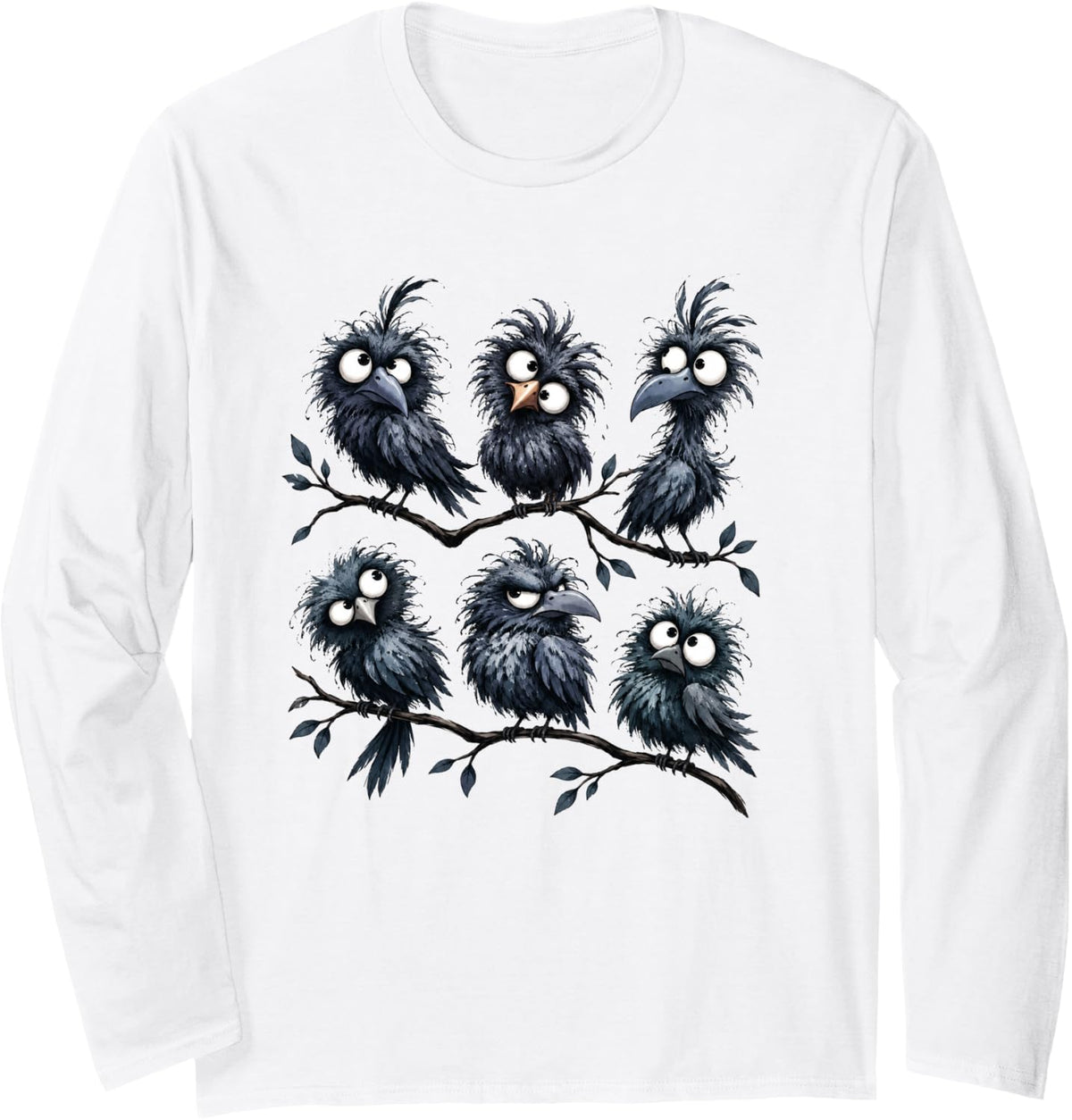 Crow Lover Whimsical Gothic Black Raven Funny Bird Nerd Long Sleeve T-Shirt - Adult Unisex White