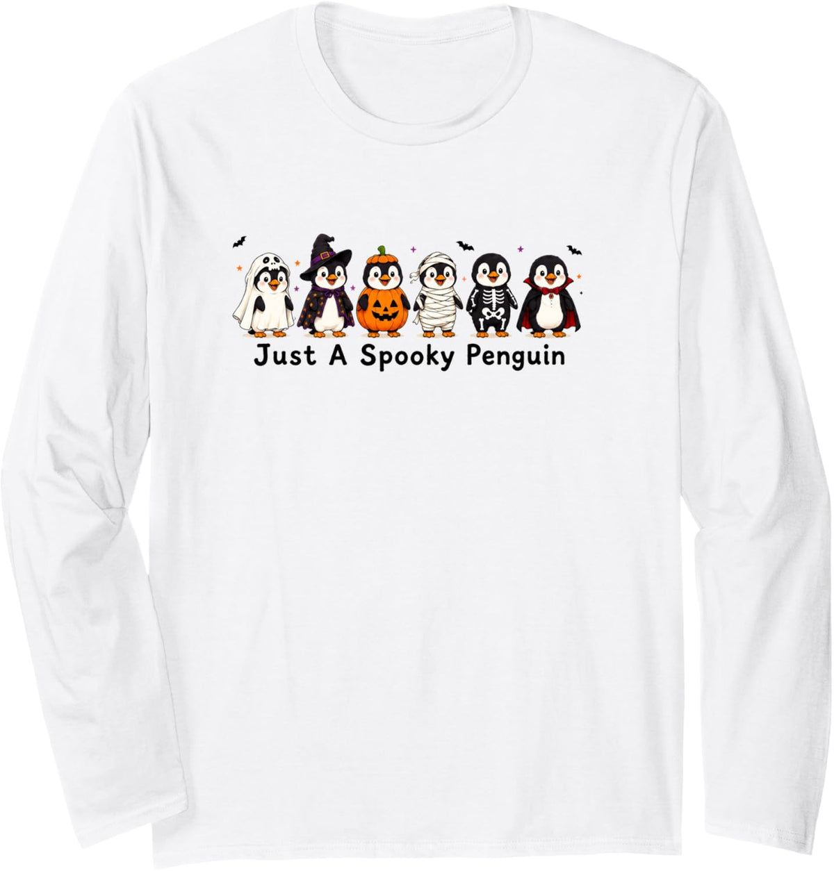 Just Spooky Penguin Lover Halloween Vampire Skeleton Mummy Long Sleeve T-Shirt - Adult Unisex White