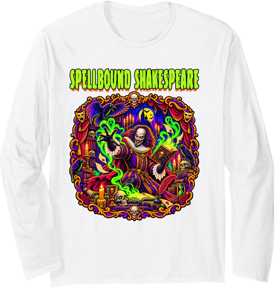 Shakespeare Wizard Theater Theatre English Literature Spooky Long Sleeve T-Shirt - Adult Unisex White